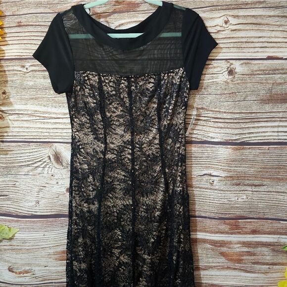 R & M Richard's sheer top dress Women's 10 black/taupe NWT - Picture 1 of 11